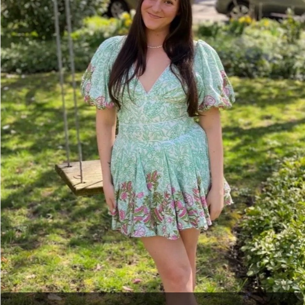 HEMANT & NANDITA Mint Green Floral Mini Dress - Picture 6 of 12